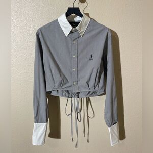 1/Off Paris Remade Gray and White Cropped Button-Up Shirt